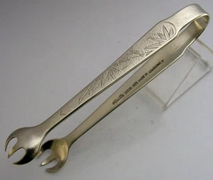 BEAUTIFUL CHINESE EXPORT SOLID STERLING SILVER BAMBOO SUGAR TONGS c1940 ANTIQUE - Picture 1 of 5