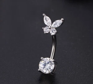 1CT Round Lab-Created Diamond Butterfly Navel Belly Button 14K White Gold Plated - Picture 1 of 9