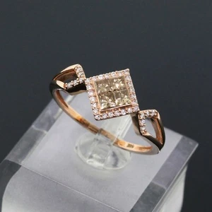 14K Rose Gold Designer NATURAL Cognac Champagne & White Diamond Halo Ring Size 8 - Picture 1 of 5
