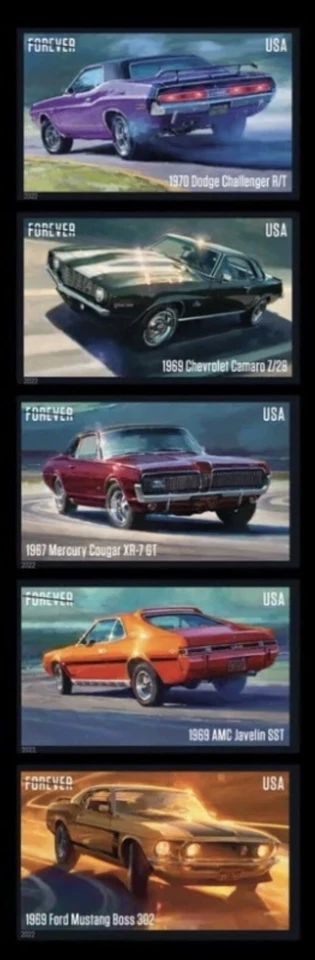 US Pony Cars. NDC/Imperf Strip of 5 stamps 2022 MNH - Image 1 of 1