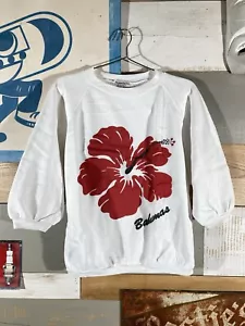 Vintage 70s 80s Bahamas Women’s sweatshirt Flower Tropical Vacation Souvenir M - Picture 1 of 9