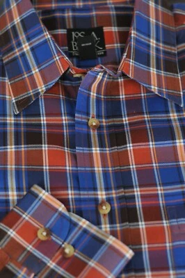 Camisa informal Jos A Bank para hombre viajero azul y naranja a cuadros de algodón M mediana Foto 1 de 4