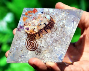 90MM Epoxy Resin W/ Clear Crystal Chips Stone Tree Made Healing Power Pyramid - Picture 1 of 12