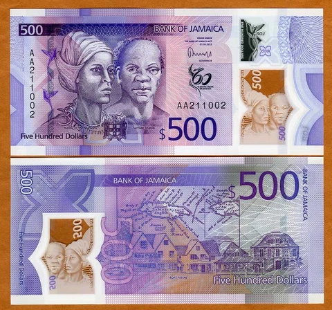 Jamaica, $500, 2022 (2023), P-W98 , AA-Prefix UNC Redesigned Polymer Cover