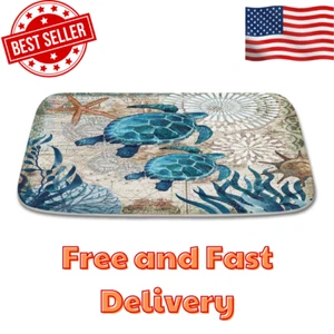 Sea Turtles Nautical Blue Ocean Beach Animals Coral Velvet Bath Rugs Non Slip - Picture 1 of 24