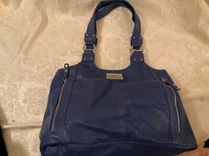 NINE WEST Shoulder Bag Faux Pebbled Leather BLUE BEIGE Interior 9.5”x14” - Picture 1 of 7