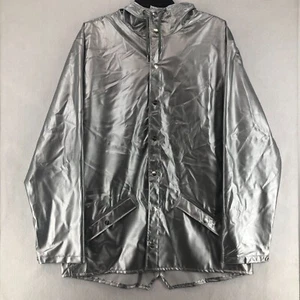 Rains Holographic Hooded Parka/Jacket Unisex/Adults M/L Holographic Steel Button - Picture 1 of 9
