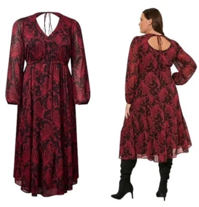 Torrid Tea Length Clip Dot Open Back A-Line Long Sleeve Dress Sz 2X Lined NEW - Picture 1 of 24