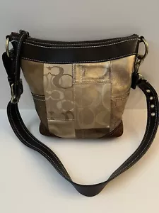 Vintage Coach Monogram Patchwork Brown Suede Gold Leather Shoulder Bag & Wallet - Picture 1 of 23