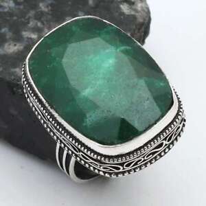 Simulated Emerald Gemstone Antique Design Ring Jewelry US Size-9.5 AR 23105