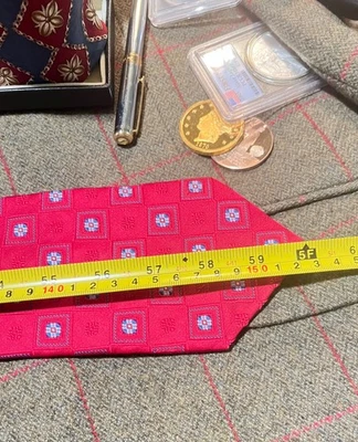 MEETING STREET 100% SILK TIE RED, BLUE & SILVER GEOMETRIC  59”X 4" HAND MADE - Image 1 of 4