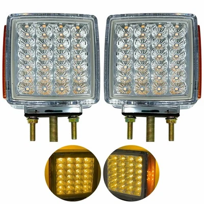 2Pcs Amber/Red 51 LED Double Face Stud Mounted Pedestal Lights Fender STT Clear - Image 1 of 4