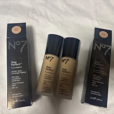 2 x Boots No7 WARM IVORY Stay Perfect Foundation 30ml SPF15 - BNIB RARE - Image 1 of 3