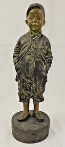 Antique Spelter Boy Sculpture Titled "Contentment" 11" Belle Epoque 1900's - Picture 1 of 8