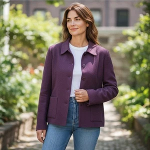 Cárdigan Chaqueta EILEEN FISHER Púrpura Tejido Lana Botón Bolsillos Frontales Talla S - Imagen 1 de 12