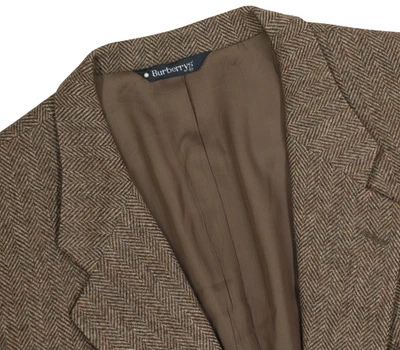 Jaqueta blazer masculina 46 R Burberry marrom espinha de peixe 100% lã pura esporte - Imagem 1 de 4