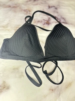 Shade & Shore 女式 38D 码黑色罗纹 Shirred Bandeau 比基尼上衣 — 第 1/4 张图片