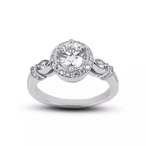 Engagement Ring Set 14K White Gold Halo 1.65 CT Round Lab-Grown Diamond D VVS1 - Picture 1 of 8
