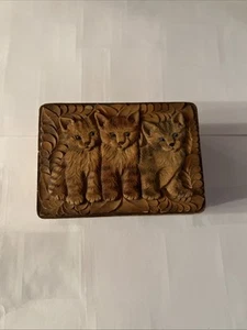 Vintage Wood Carved Small Kitten Jewelry Box - Picture 1 of 6
