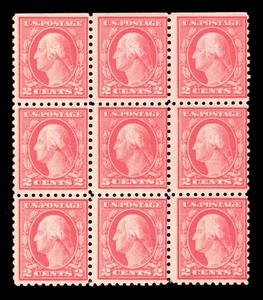 MOMEN: US STAMPS #467 5c ERROR IN BLOCK OF 9 MINT OG NH LOT #96000-1 - Picture 1 of 2