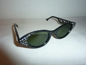 Occhiali da sole vintage FG FOSTER GRANT occhio di gatto nero strass lenti verdi MCM - Foto 1 di 8