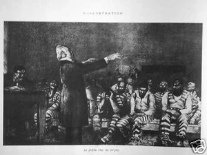 PHOTOGRAVURE LA PRECHE CHEZ LES FORCATS DE L'ARTISTE AMÉRICAIN BELLOWS - Foto 1 di 1