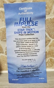 Star Trek Naves en Movimiento Impulso Completo Hamilton Certificado de Autenticidad Solo - Imagen 1 de 1