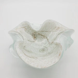 Vintage Murano Folded Glass Bowl White Gold Copper Flakes - Picture 1 of 19