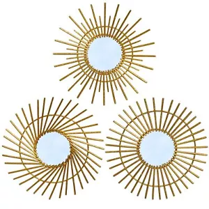 Gold Sunburst Round Wall Mirror Modern Home Decor Gift for Women Style 3 - Picture 1 of 6