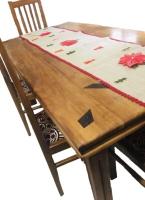 Elegant Christmas Poinsettia Dining Burlap Table Runner With a Crochet Boarder - Image 1 of 3