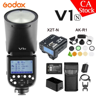 US Godox V1-N 2.4G TTL HSS Speedlite Flash+X2T-N Trigger +AK-R1 Kit For Nikon - Image 1 of 4