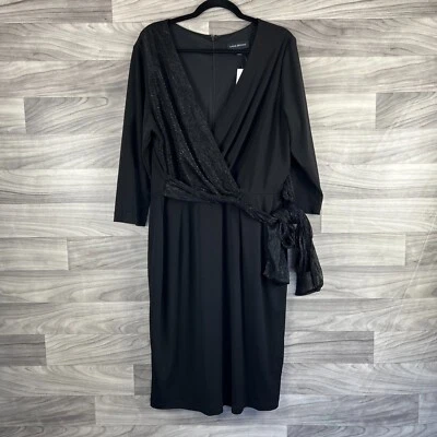 Lane Bryant Wrap Dress Women's 18 Black Polyester Stretch 3/4 Sleeve Partywear - Image 1 of 4