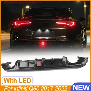 For Infiniti Q60 2017-22 Carbon Fiber Look Rear Bumper Diffuser Lip W/ LED Lamp - Picture 1 of 14