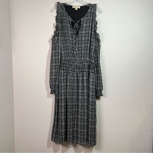 Abito midi Michael Kors nero georgette spalle fredde taglia XL