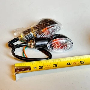 2x Amber Universal Black Motorcycle Bullet Turn Signal Indicator Blinker Lights - Picture 1 of 1
