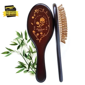 Brown Bamboo Hair Brush - Wooden Paddle Brush for Hair Growth, Scalp Massage and - Picture 1 of 6