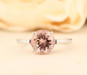Natural Morganite Gemstone Solid Sterling Silver Engagement Ring - Picture 1 of 2