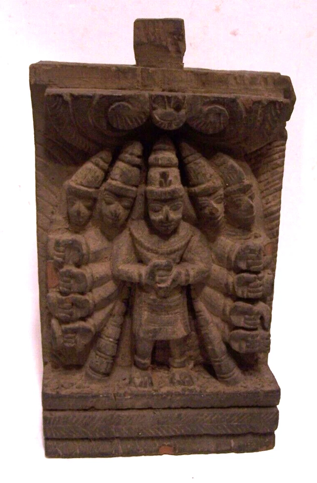 Antigua estatuilla asiática tallada a mano de madera Señor Vishnu adoración ídolo 9" bloque estatua Foto 1 de 4
