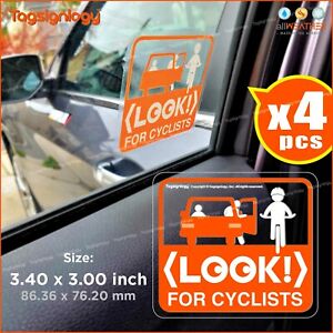 (4) Look For Cyclists Transparent Sticker NYC DOT Bicycle Bike Door Window Sign