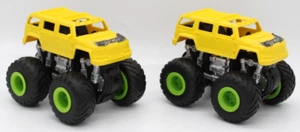 Set of 2 Lifted Monster Truck Plastic Vehicle Yellow Friction Wheels 3.75 Inch - Picture 1 of 10