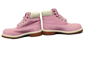 Timberland Boots PINK WHITE Leather Six Eye Lace Youth 1 US / 32.5 EU - Picture 1 of 22