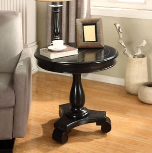 Rene Round Wood Pedestal Side Table, Black - Picture 1 of 6