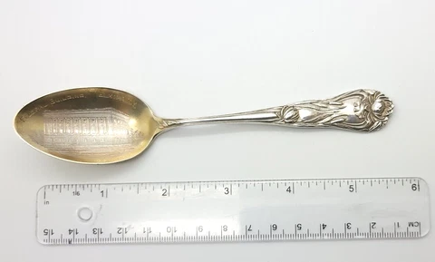 Signed S Sterling Silver Souvenir Spoon Federal Building Elmira N.Y Cover