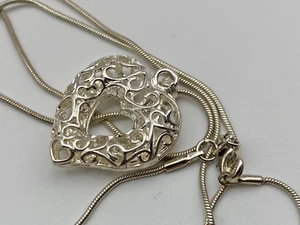 Sterling Silver 925 Pendant Necklace Filigree Heart 8.51g - Picture 1 of 7