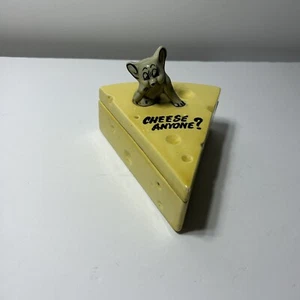 Queso de ratón vintage de cerámica artes ¿alguien? Caja de baratijas amarilla - Imagen 1 de 6