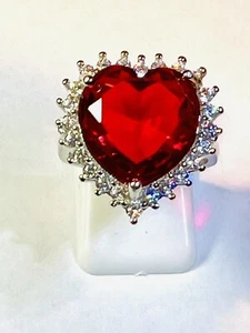 STERLING SILVER.925 STAMPED RED RUBY AMD CZ RING - Picture 1 of 10