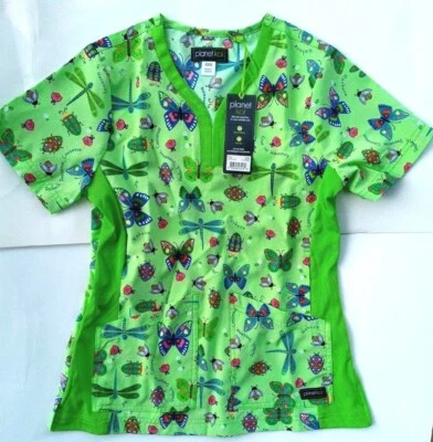 Women's Planet Koi 1052PR Thea Top Love Bugs Scrub Top, Size: XXS, NEW - Image 1 of 4