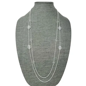 Vera Bradley Signature Silver Tone Double Row Long Necklace - Picture 1 of 4
