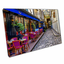 Paris Street With Cafe Restaurant Tables And Chairs Cosy France Print Canvas