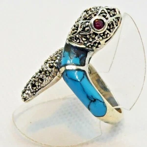 Türkis Markasit Rubin Ring COBRA SCHLANGE 925 Sterlingsilber 18,4 mm 58 - Bild 1 von 4
